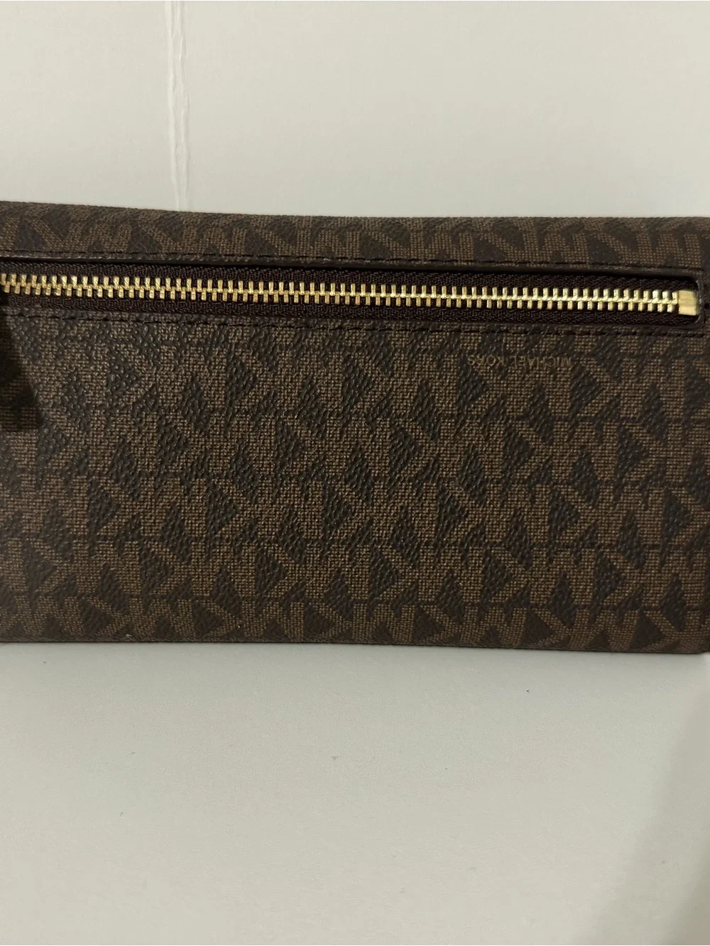 Michael Kors Brown Monogram Continental Wallet with Gold Logo